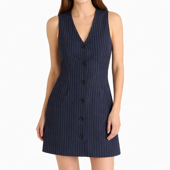 Steve Madden Dresses & Skirts - Steve Madden~NWT~Women Pinstripe Button Up Dress~Navy Blue~Office Siren~Prep~MED